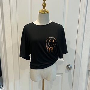 Black T-Shirt with Orange Drip Smiley